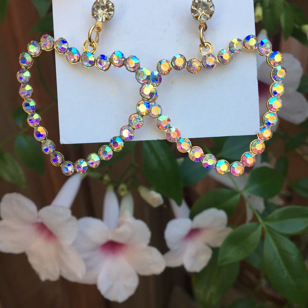 Aurora Borealis Crystal Heart Hoop Earrings - Picture 7 of 7